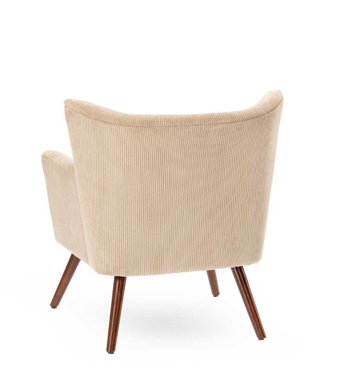 Fauteuil wayne en velours beige et pieds en bois