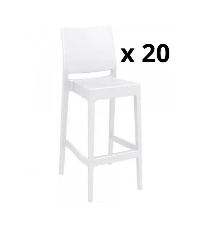 White plastic bar stool for rent in Paris or the Ile de France region