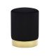 Pouf en velours noir avec base en métal doré sur fond blanc, mobilier en location pour événements à Paris