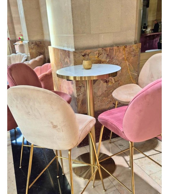 Tabouret de bar métal doré et tissu écru