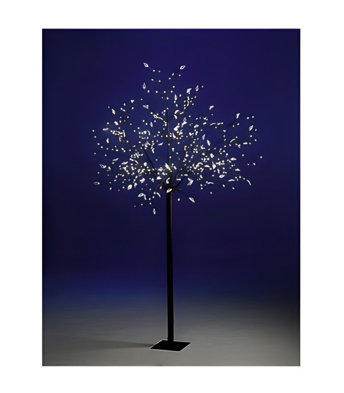 Arbre lumineux LED H 180 cm dans un décor bleu, éclairage décoratif pour événement professionnel à Paris