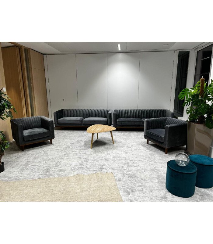 Rental 3-seater grey velvet sofa L 210 cm
