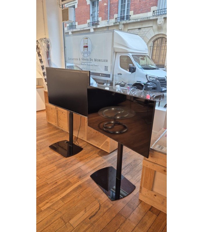 Two 43-inch TVs on stands for a professional event