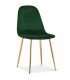 Scandinavian-style chair in green velvet with gold legs, shown against a white background