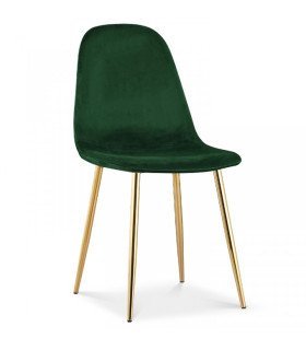 Scandinavian-style chair in green velvet with gold legs, shown against a white background
