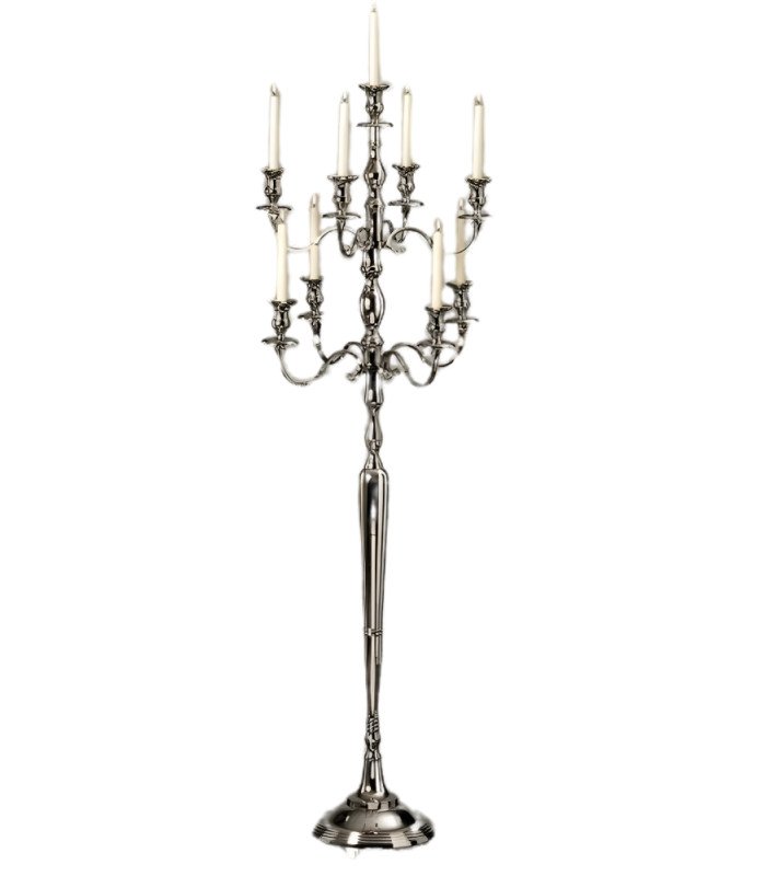 180 cm tall silver-plated 9-branch candlestick on a stand.