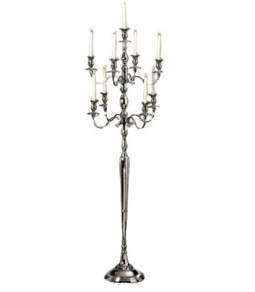 180 cm tall silver-plated 9-branch candlestick on a stand.