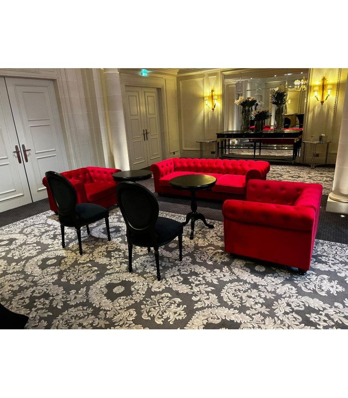 Canapé velours rouge Chesterfield 2 places