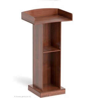 Rear view of the wooden conference lectern with storage compartments