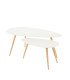 Scandinavian white nesting coffee tables with white tops and light wood legs on a white background