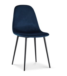 Scandinavian chair in midnight blue velvet on a white background.