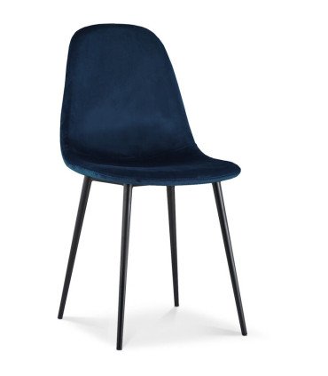 Chaise scandinave velours bleu nuit sur fond blanc.