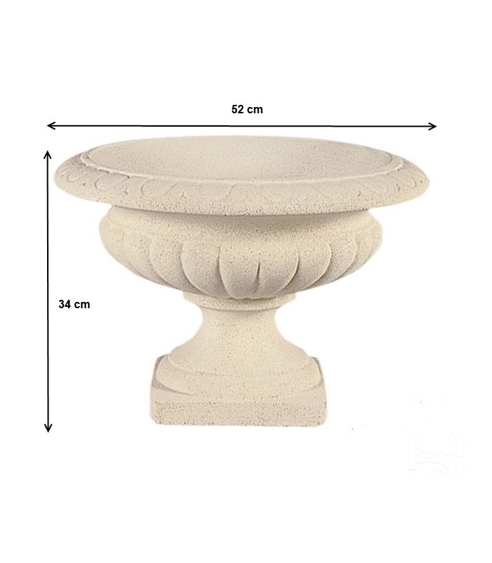 Coupe Médicis en pierre Ø 52 cm avec dimensions sur fond blanc
