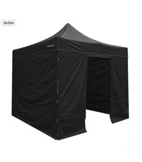 Location barnum pliant noir 3 x 3 m monté avec porte et 3 cloisons, abri fermé de 9 m² par 126 Events