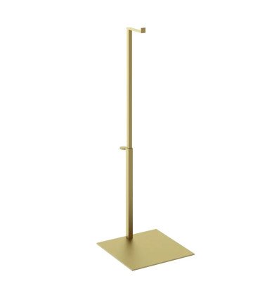Présentoir à sac à main doré hauteur réglable sur fond blanc avec socle carré 18 x 18 cm