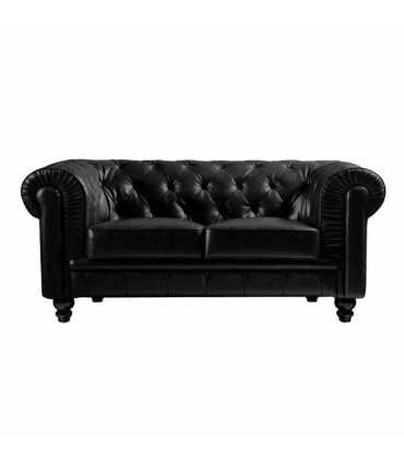 Canapé Chesterfield en cuir noir 2 places