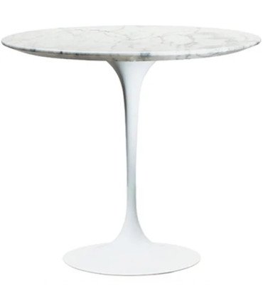 Table tulipe blanche Ø 70 cm avec plateau rond et pied central, présentée sur fond blanc