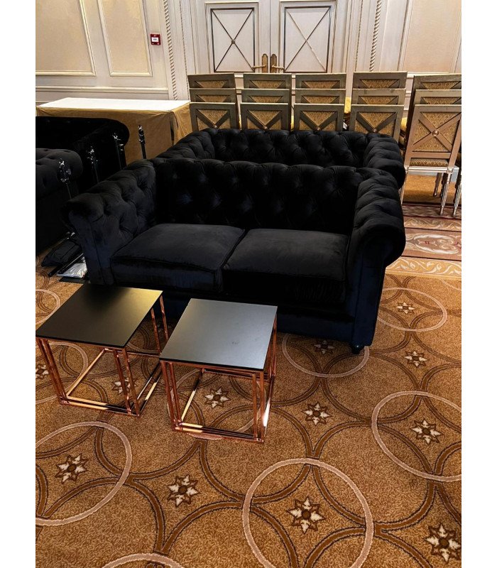 Canapé Chesterfield 2 places velours noir