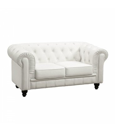 canapé Chesterfield cuir blanc 2 places sur fond blanc