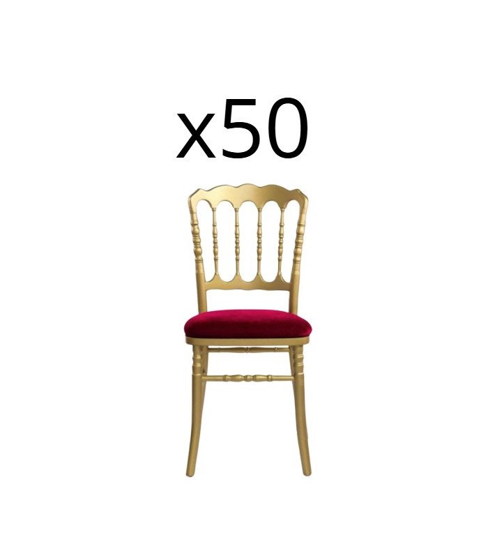 Set of 50 Napoleon chairs in gilded wood with a red medallion on a white background