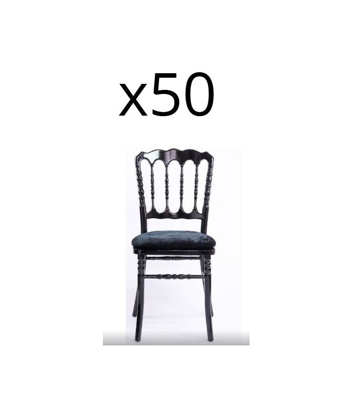 Pack of 50 black wooden Napoleon chairs displayed against a white background