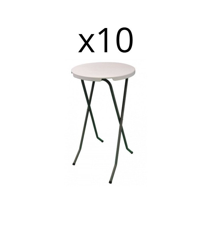 Pack de 10 mange debout pliables plateau blanc structure noire présenté sur fond blanc.
