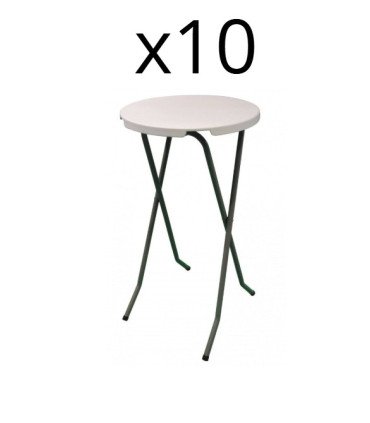 Pack de 10 mange debout pliables plateau blanc structure noire présenté sur fond blanc.