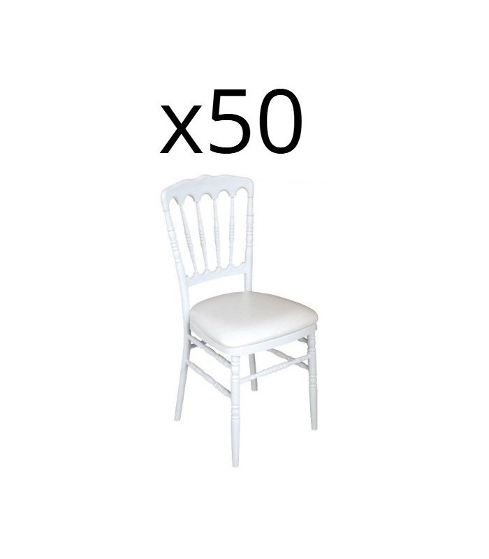 Pack 50 chaises Napoléon résine blanche et galette assortie