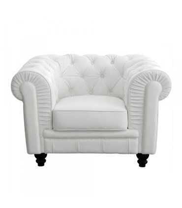 Fauteuils Chesterfield en cuir blanc – vue de face sur fond neutre