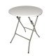 Round folding bistro table with a white plastic top on a white base