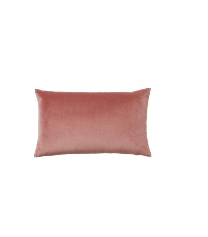 Coussin rectangle en velours rose 50 x 29 cm sur fond blanc.