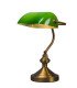 Classic notary's lamp in bronze and green glass set against a white background
