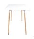 Table scandinave 120 × 70 cm blanche PIA vue de côté avec structure rectangulaire et pieds obliques en bois clair sur fond blanc