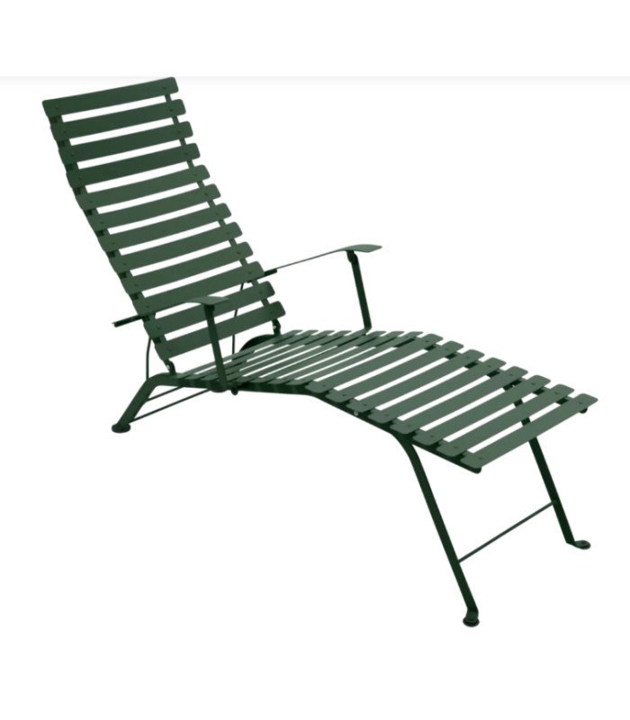 Green steel garden lounge chair on a white background