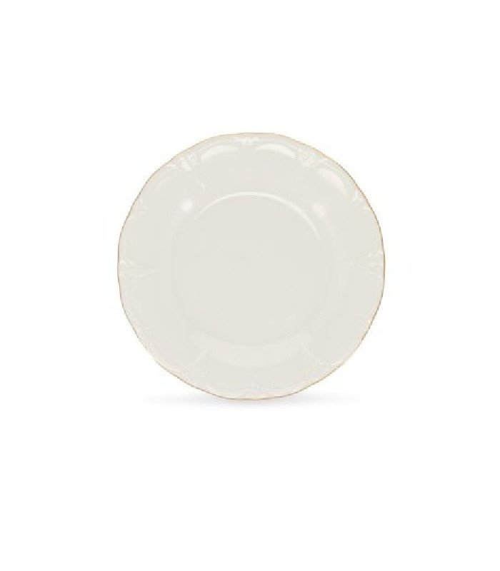 Assiette en porcelaine blanc et filet or Ø 21 cm présentée seule sur fond blanc.