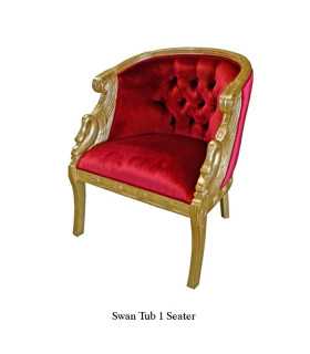 Red and gold Swan armchair presented alone on a white background