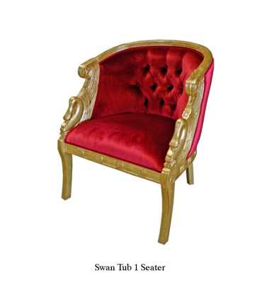 Red and gold Swan armchair presented alone on a white background