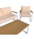 Pack canapé fauteuils table basse Marina en acier blanc mat sur fond blanc