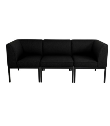 3-piece modular black sofa set displayed against a white background with the full configuration