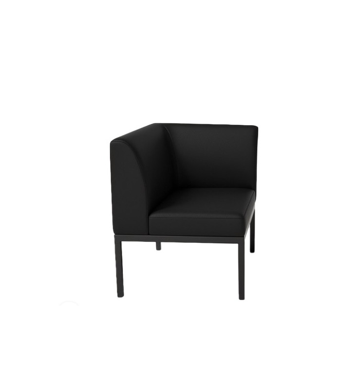 Siège d’angle du canapé noir modulable 3 pièces sur fond blanc isolé