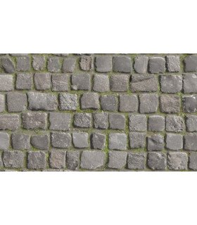 Revêtement de sol pavé parisien en rouleau imitation pavés anciens sur fond blanc pour événement