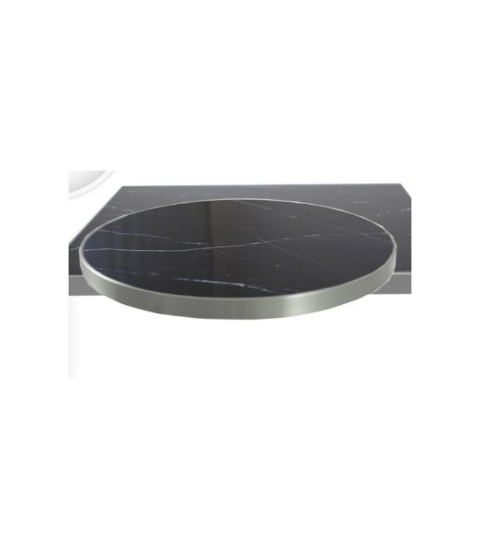 Table de terrasse parisienne plateau noir cerclé argent Diam 50 cm