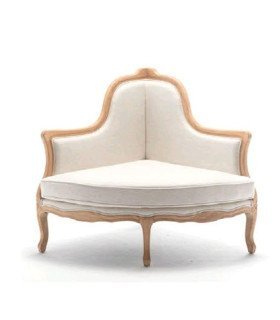 Canapé rond tissu beige et bois cérusé Versailles sur fond blanc