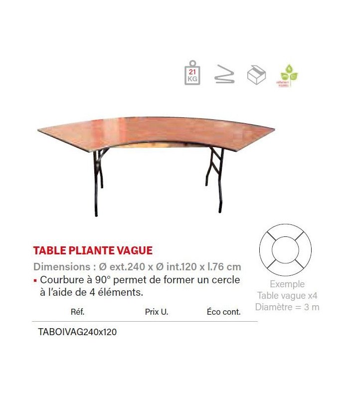 Location table s en bois diam 240 cm x 120 cm