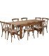 213 cm wooden folding table surrounded by eight wooden chairs for reception meals