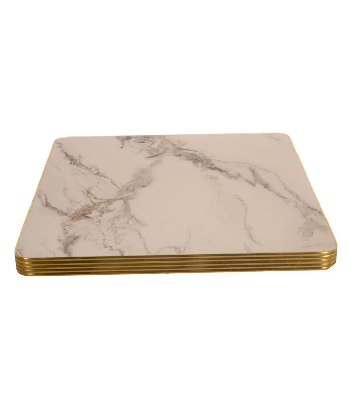 White and gold square cast-iron bistro table 60 cm