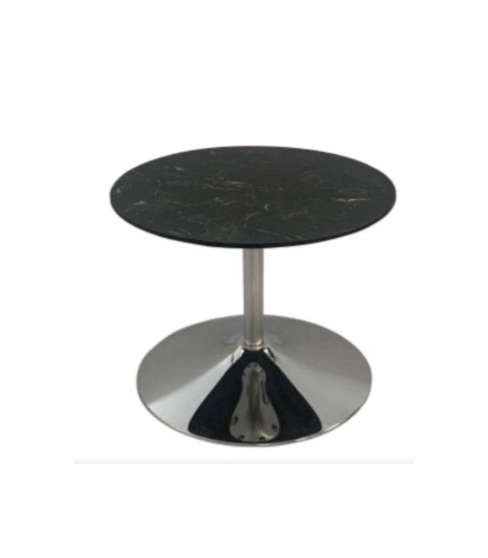 Table basse ronde noire style Tulipe Ø 70 cm sur fond blanc
