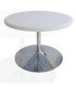 Round white coffee table for rent, Tulip model, chrome base
