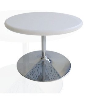 location table basse ronde blanche modèle Tulipe pied chromé