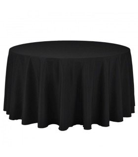 Round black tablecloth, Ø 290 cm, made of polyester, shown against a white background
